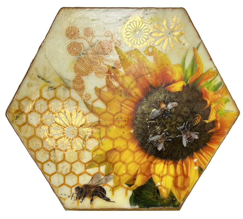 Sunflower encaustic by Caren Catterall